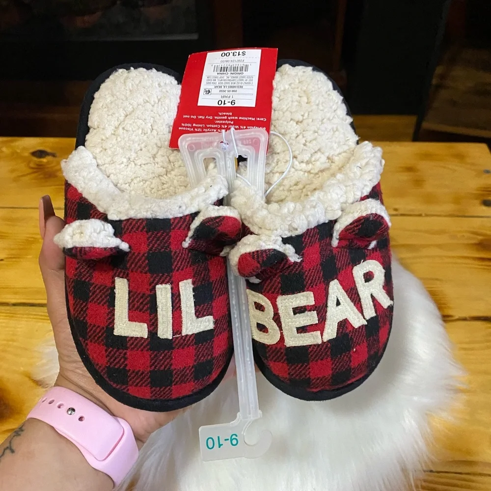 🎄Wondershop Christmad Plaid Little Kid Slippers “Lil Bear”🎄 - Picture 2 of 7